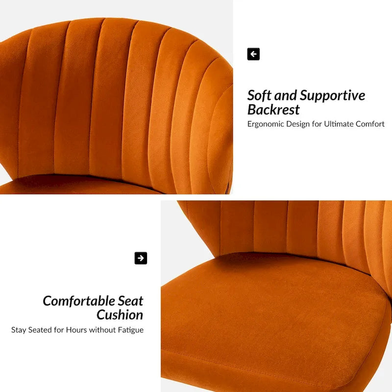 Chaise de travail de bureau ergonomique moderne à dossier enveloppant en velours Ilia à pivotement 360 degrés avec dossier capitonné à canaux par HULALA HOME
