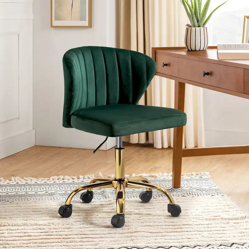 Chaise de travail de bureau ergonomique moderne à dossier enveloppant en velours Ilia à pivotement 360 degrés avec dossier capitonné à canaux par HULALA HOME