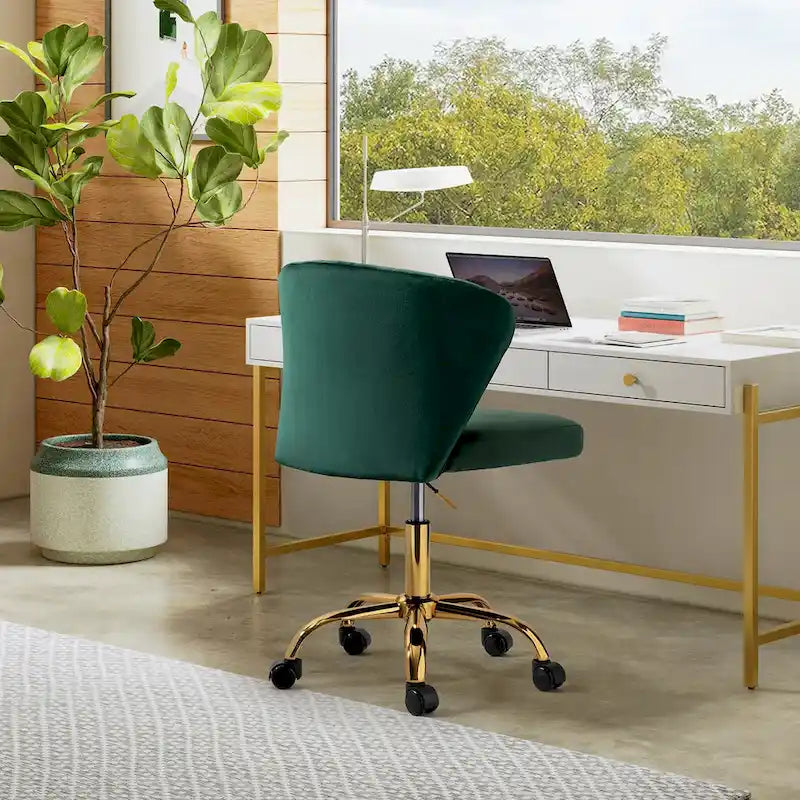 Chaise de travail de bureau ergonomique moderne à dossier enveloppant en velours Ilia à pivotement 360 degrés avec dossier capitonné à canaux par HULALA HOME