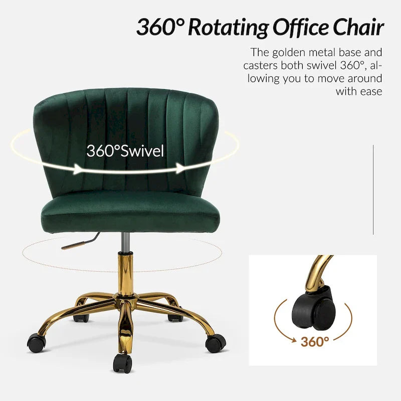 Chaise de travail de bureau ergonomique moderne à dossier enveloppant en velours Ilia à pivotement 360 degrés avec dossier capitonné à canaux par HULALA HOME