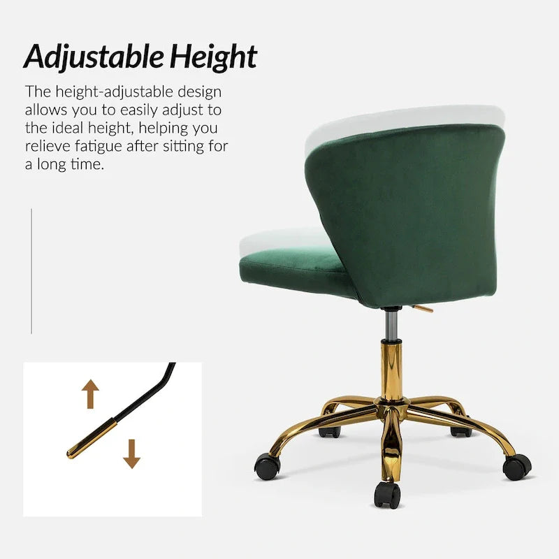 Chaise de travail de bureau ergonomique moderne à dossier enveloppant en velours Ilia à pivotement 360 degrés avec dossier capitonné à canaux par HULALA HOME