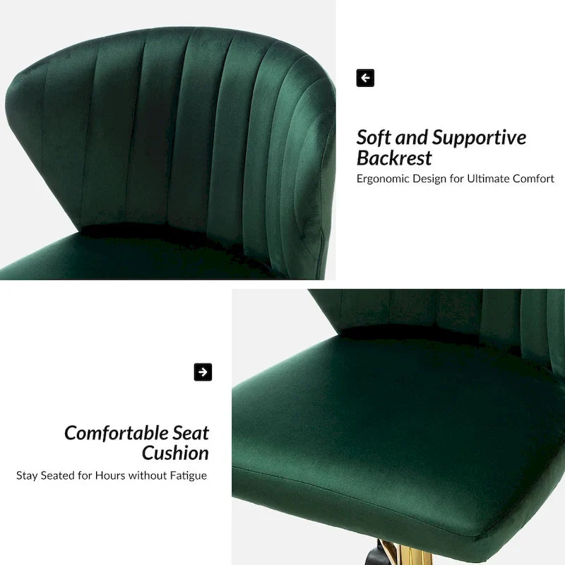 Chaise de travail de bureau ergonomique moderne à dossier enveloppant en velours Ilia à pivotement 360 degrés avec dossier capitonné à canaux par HULALA HOME
