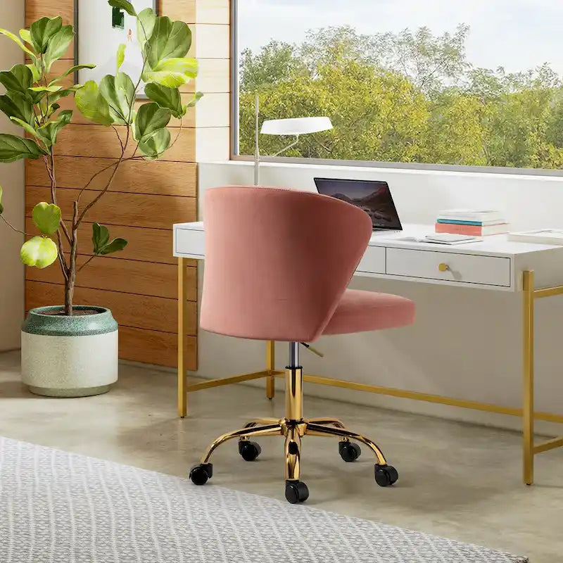 Chaise de travail de bureau ergonomique moderne à dossier enveloppant en velours Ilia à pivotement 360 degrés avec dossier capitonné à canaux par HULALA HOME