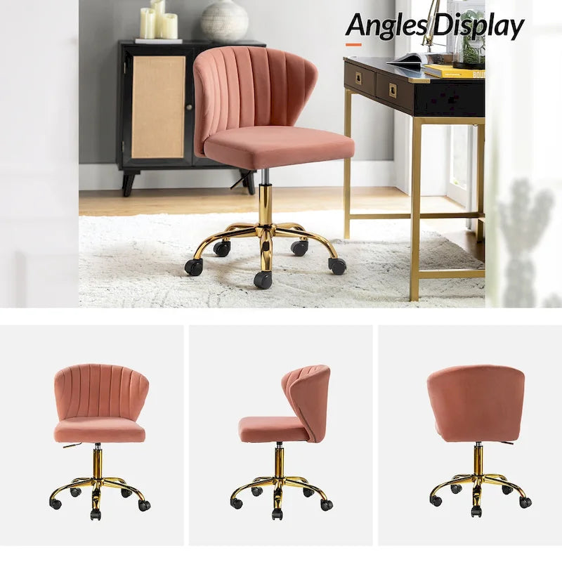 Chaise de travail de bureau ergonomique moderne à dossier enveloppant en velours Ilia à pivotement 360 degrés avec dossier capitonné à canaux par HULALA HOME