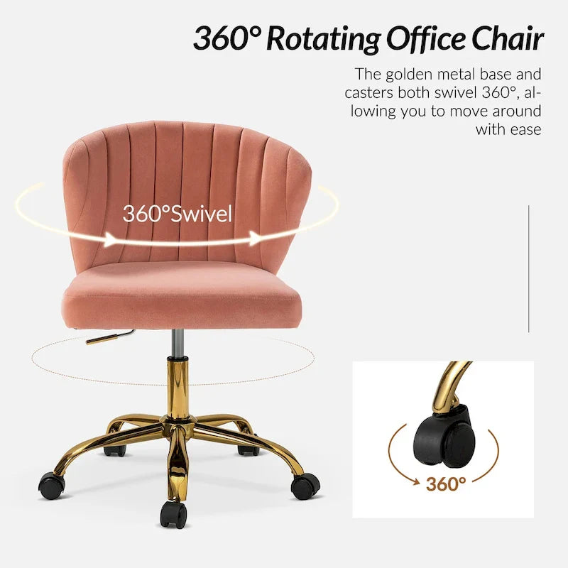 Chaise de travail de bureau ergonomique moderne à dossier enveloppant en velours Ilia à pivotement 360 degrés avec dossier capitonné à canaux par HULALA HOME