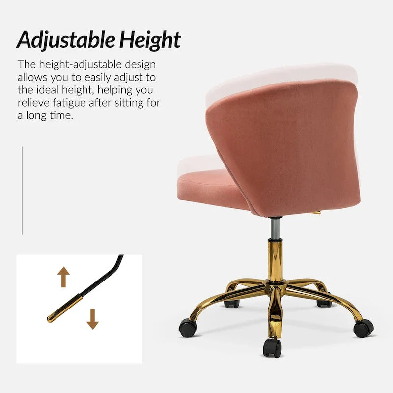 Chaise de travail de bureau ergonomique moderne à dossier enveloppant en velours Ilia à pivotement 360 degrés avec dossier capitonné à canaux par HULALA HOME