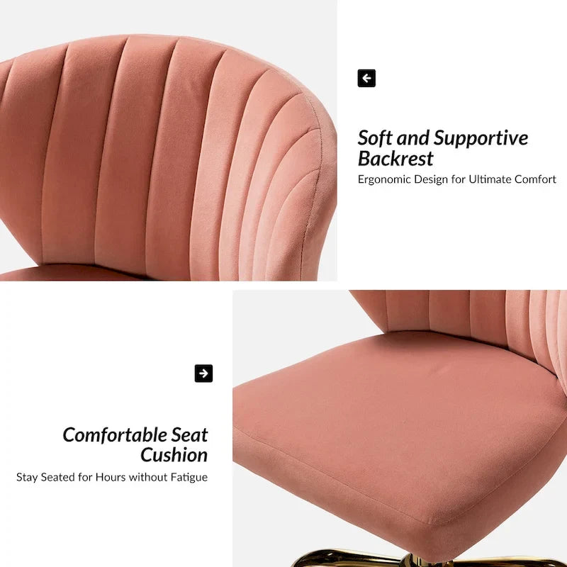 Chaise de travail de bureau ergonomique moderne à dossier enveloppant en velours Ilia à pivotement 360 degrés avec dossier capitonné à canaux par HULALA HOME