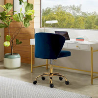 Chaise de travail de bureau ergonomique moderne à dossier enveloppant en velours Ilia à pivotement 360 degrés avec dossier capitonné à canaux par HULALA HOME