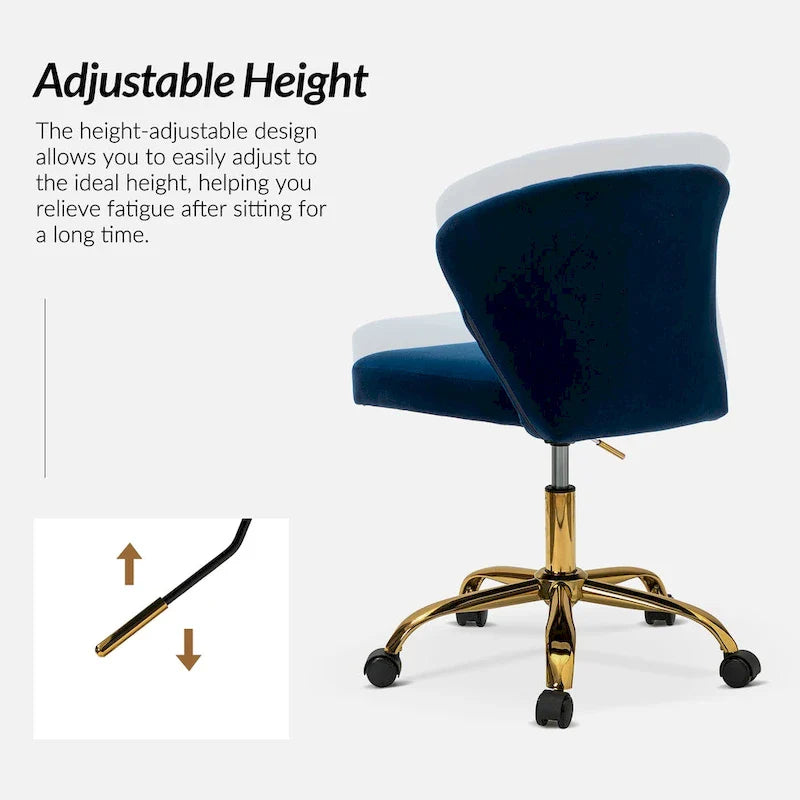 Chaise de travail de bureau ergonomique moderne à dossier enveloppant en velours Ilia à pivotement 360 degrés avec dossier capitonné à canaux par HULALA HOME