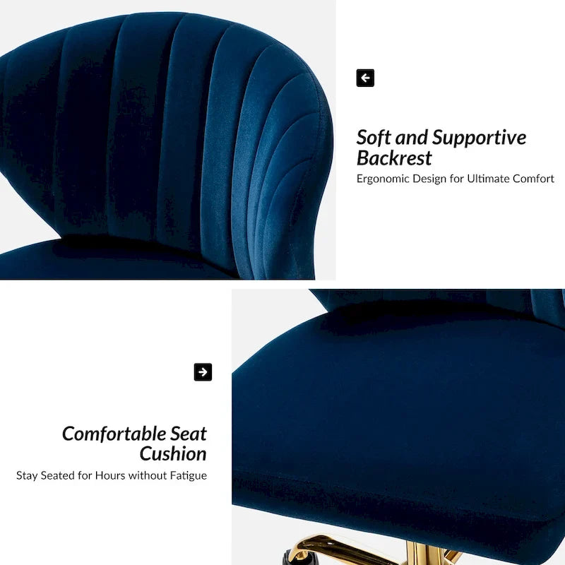Chaise de travail de bureau ergonomique moderne à dossier enveloppant en velours Ilia à pivotement 360 degrés avec dossier capitonné à canaux par HULALA HOME