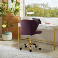 Chaise de travail de bureau ergonomique moderne à dossier enveloppant en velours Ilia à pivotement 360 degrés avec dossier capitonné à canaux par HULALA HOME