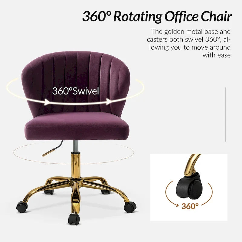 Chaise de travail de bureau ergonomique moderne à dossier enveloppant en velours Ilia à pivotement 360 degrés avec dossier capitonné à canaux par HULALA HOME