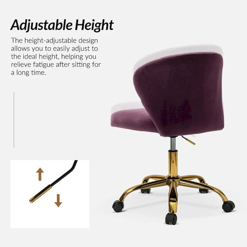 Chaise de travail de bureau ergonomique moderne à dossier enveloppant en velours Ilia à pivotement 360 degrés avec dossier capitonné à canaux par HULALA HOME