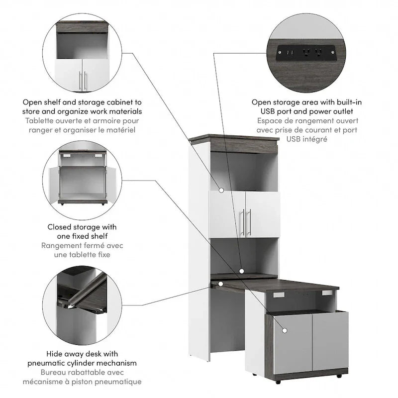 Meuble de rangement haut Orion 30W avec portes et bureau pliant par Bestar