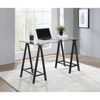 Bureau Middleton avec plateau en verre transparent et piètement en métal