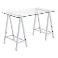 Bureau Middleton avec plateau en verre transparent et piètement en métal