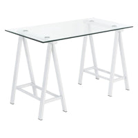 Bureau Middleton avec plateau en verre transparent et piètement en métal
