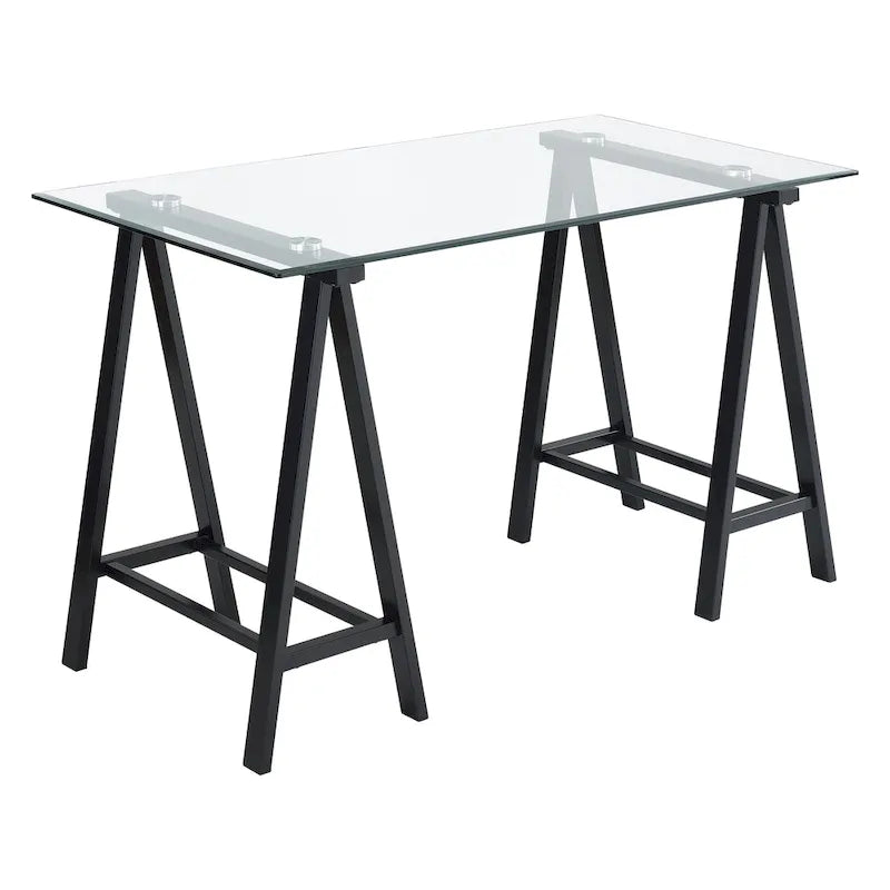 Bureau Middleton avec plateau en verre transparent et piètement en métal