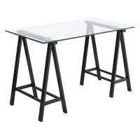 Bureau Middleton avec plateau en verre transparent et piètement en métal