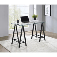 Bureau Middleton avec plateau en verre transparent et piètement en métal