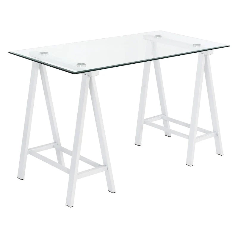 Bureau Middleton avec plateau en verre transparent et piètement en métal