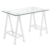 Bureau Middleton avec plateau en verre transparent et piètement en métal