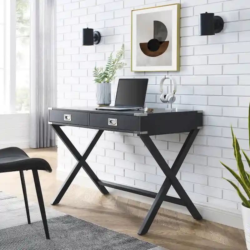 Bureau d'ordinateur en bois massif avec tiroirs