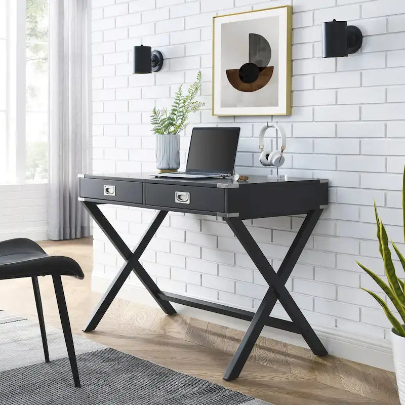 Bureau d'ordinateur en bois massif avec tiroirs