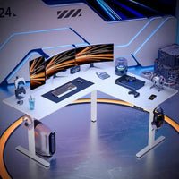 Bureau debout d'angle 63 en forme de L bureau de gaming LED avec support de moniteur ergonomique