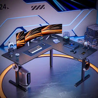 Bureau debout d'angle 63 en forme de L bureau de gaming LED avec support de moniteur ergonomique