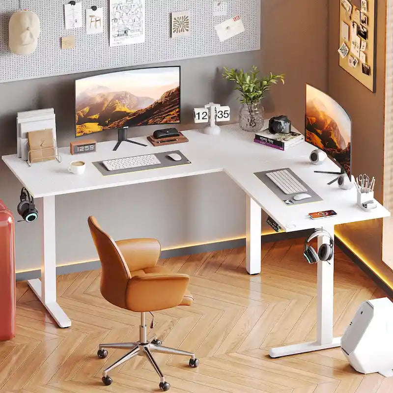 Bureau debout d'angle 63 en forme de L bureau de gaming LED avec support de moniteur ergonomique