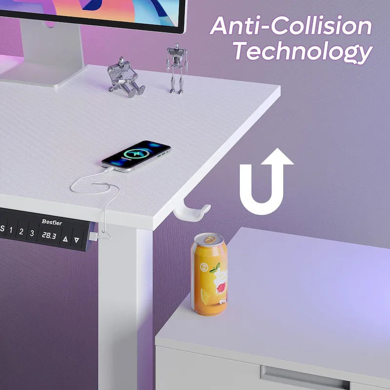 Bureau debout d'angle 63 en forme de L bureau de gaming LED avec support de moniteur ergonomique