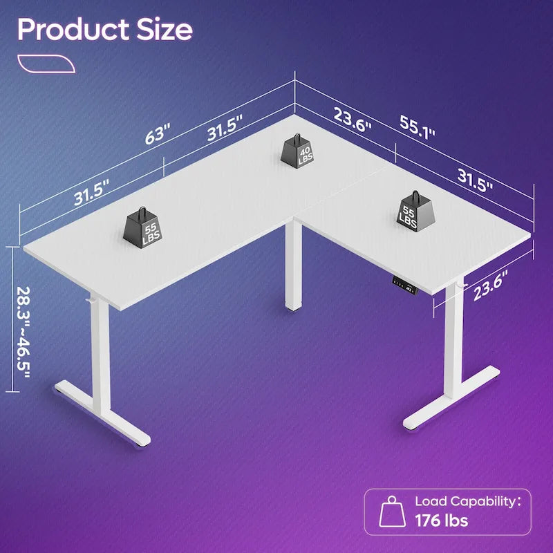 Bureau debout d'angle 63 en forme de L bureau de gaming LED avec support de moniteur ergonomique