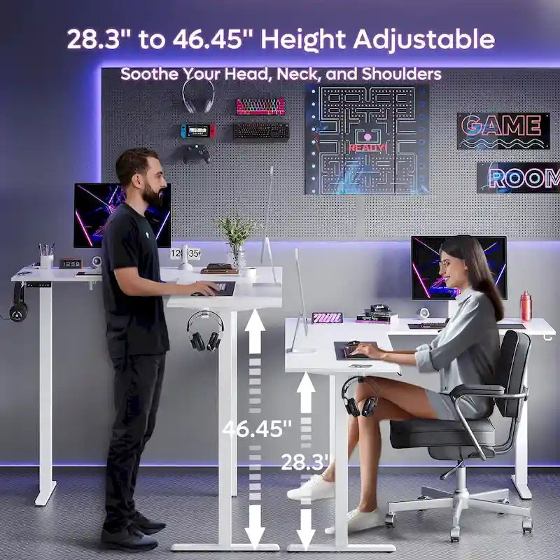 Bureau debout d'angle 63 en forme de L bureau de gaming LED avec support de moniteur ergonomique