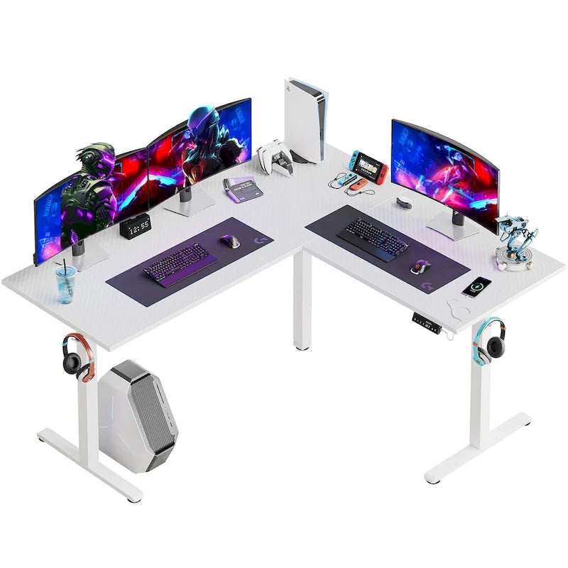 Bureau debout d'angle 63 en forme de L bureau de gaming LED avec support de moniteur ergonomique