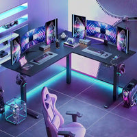 Bureau debout d'angle 63 en forme de L bureau de gaming LED avec support de moniteur ergonomique