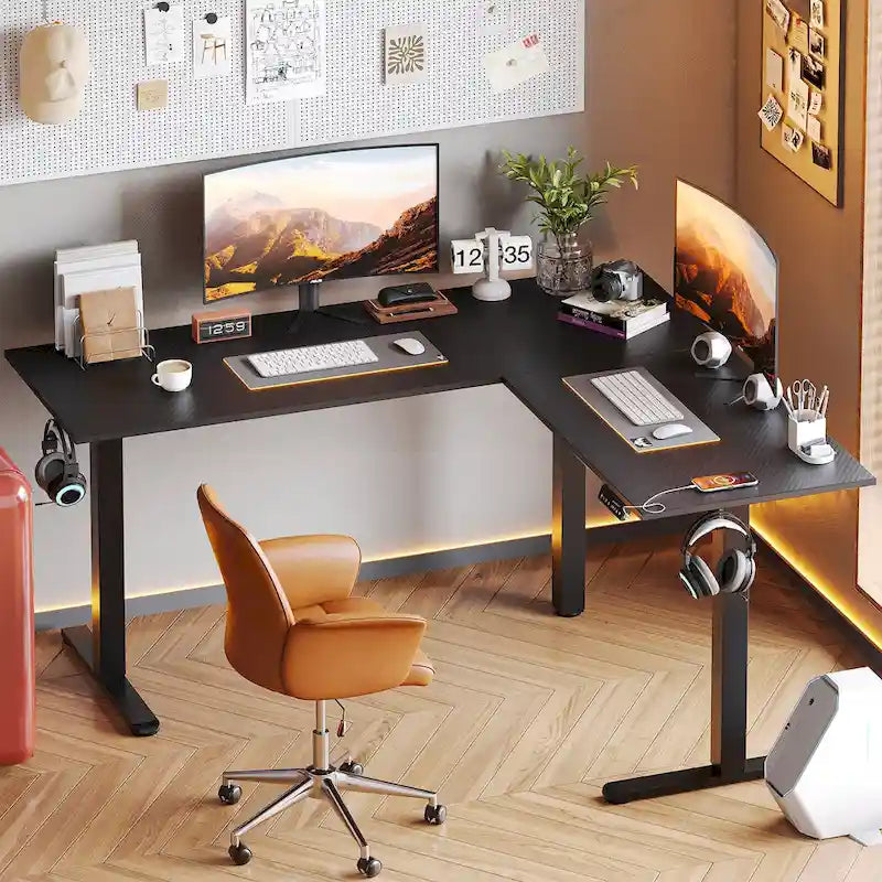 Bureau debout d'angle 63 en forme de L bureau de gaming LED avec support de moniteur ergonomique