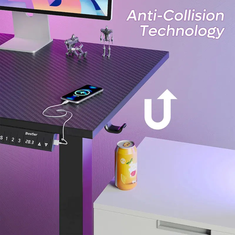 Bureau debout d'angle 63 en forme de L bureau de gaming LED avec support de moniteur ergonomique