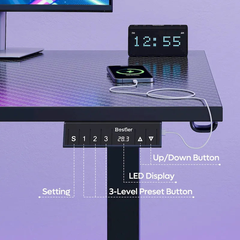 Bureau debout d'angle 63 en forme de L bureau de gaming LED avec support de moniteur ergonomique