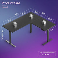Bureau debout d'angle 63 en forme de L bureau de gaming LED avec support de moniteur ergonomique