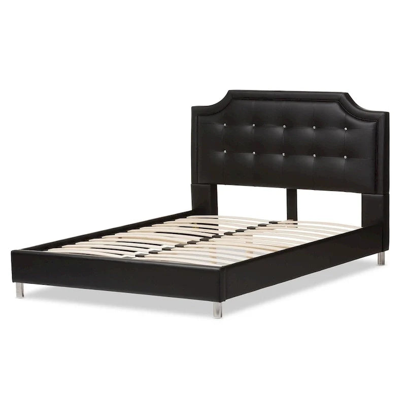 Lit plateforme moderne Baxton Studio Carlotta en similicuir noir avec tête de lit rembourrée