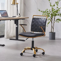 Chaise de bureau LUXMOD en cuir doré à dossier mi-hauteur, chaise pivotante d'ordinateur