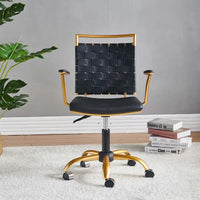 Chaise de bureau LUXMOD en cuir doré à dossier mi-hauteur, chaise pivotante d'ordinateur