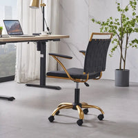Chaise de bureau LUXMOD en cuir doré à dossier mi-hauteur, chaise pivotante d'ordinateur