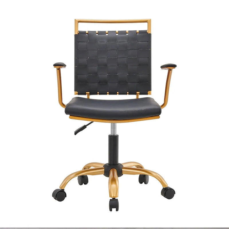 Chaise de bureau LUXMOD en cuir doré à dossier mi-hauteur, chaise pivotante d'ordinateur