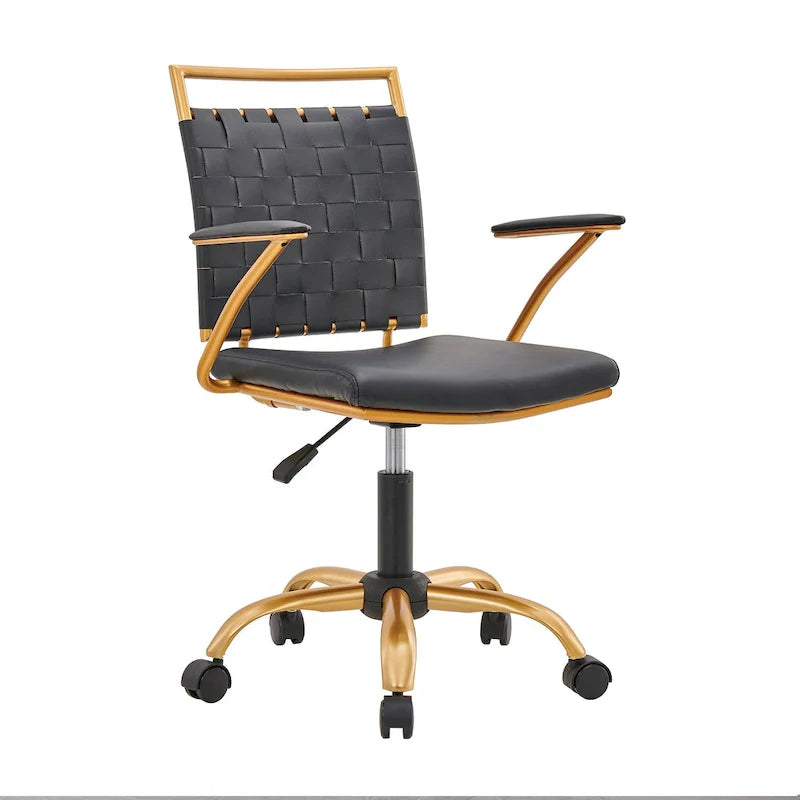Chaise de bureau LUXMOD en cuir doré à dossier mi-hauteur, chaise pivotante d'ordinateur