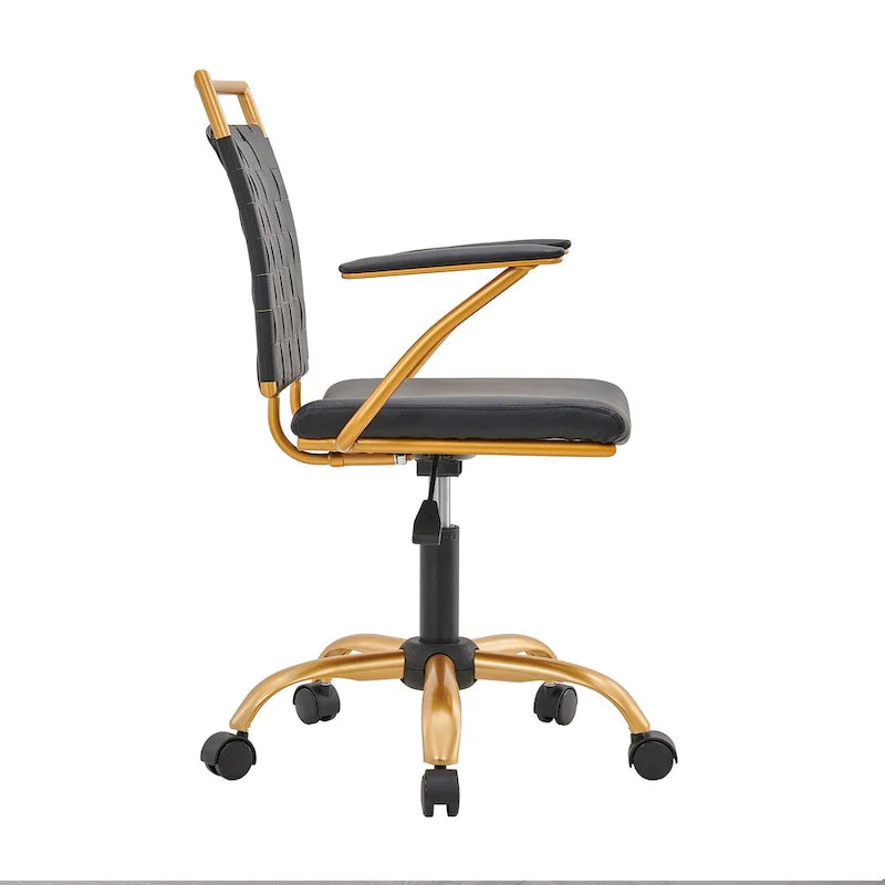 Chaise de bureau LUXMOD en cuir doré à dossier mi-hauteur, chaise pivotante d'ordinateur