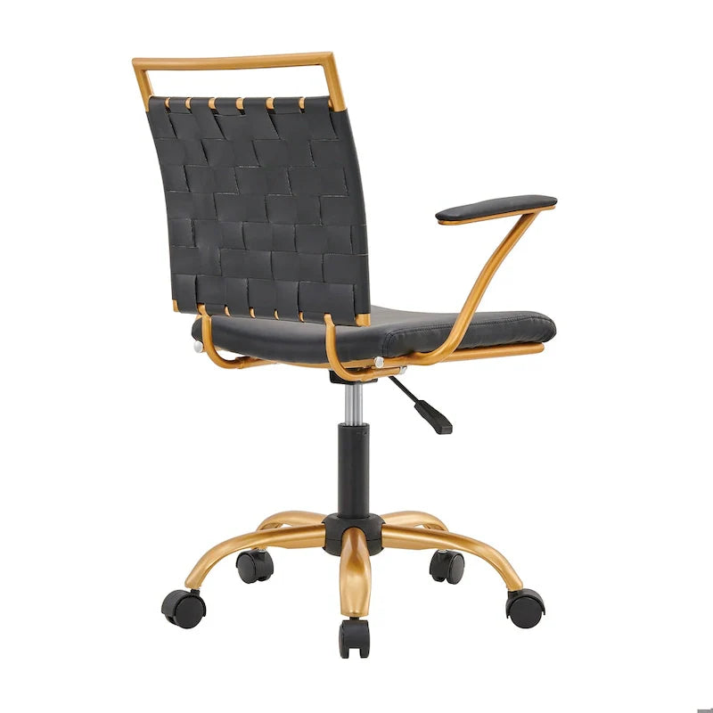 Chaise de bureau LUXMOD en cuir doré à dossier mi-hauteur, chaise pivotante d'ordinateur