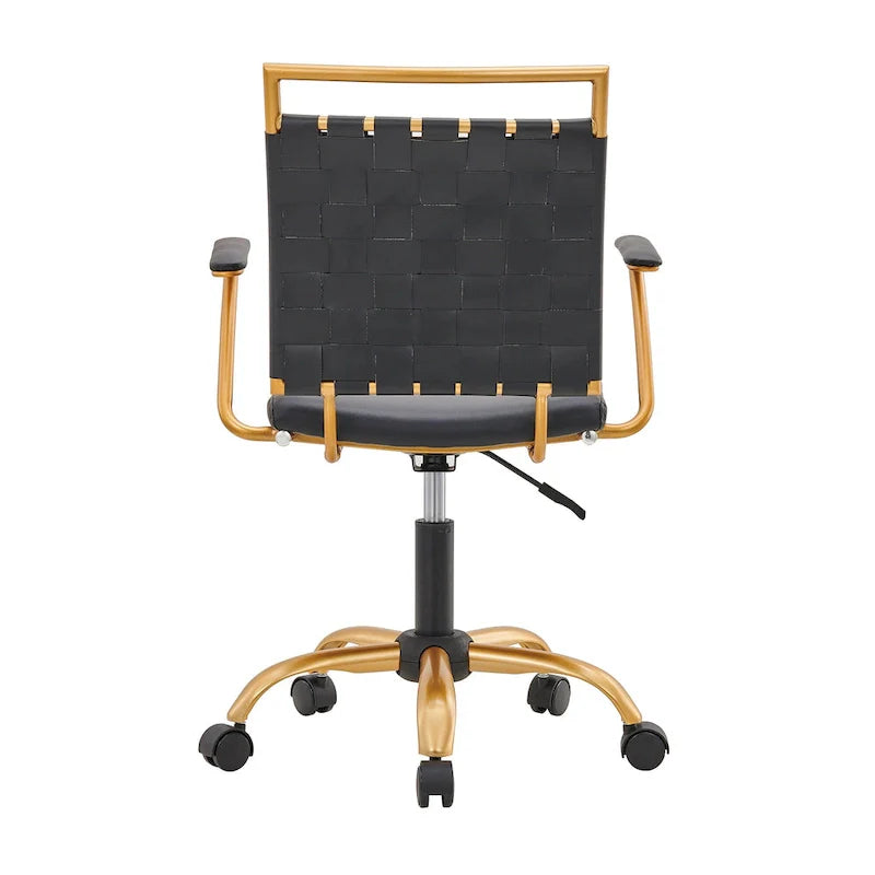 Chaise de bureau LUXMOD en cuir doré à dossier mi-hauteur, chaise pivotante d'ordinateur
