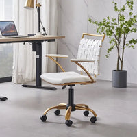 Chaise de bureau LUXMOD en cuir doré à dossier mi-hauteur, chaise pivotante d'ordinateur